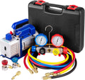 VEVOR Vacuum Pump 4.8CFM 1/4 HP Single Stage HVAC A/C Refrigeration Kit 5PA Ultimate Vacuum Manifold Gauge Set R12 R404A R410A R134A R22 HVAC AC, Manifold Gauge and Hose for Air Conditioning Systems