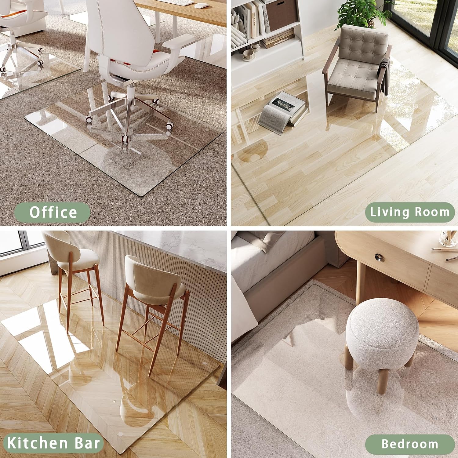 Tempered Glass Chair Mat 48'x36' – Ultra-Clear Office Chair Mat for Hardwood Floors & Low-Pile Carpets – Heavy-Duty 0.2' Scratch-Resistant Surface with Non-Slip Pads – Supports 1,000 lbs