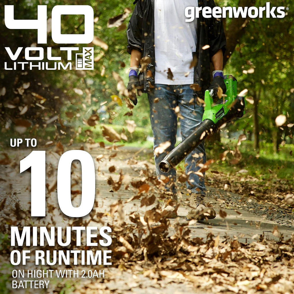 Greenworks 40V (115 MPH / 430 CFM) Brushless Axial Leaf Blower, 2.0Ah Battery and Charger Included