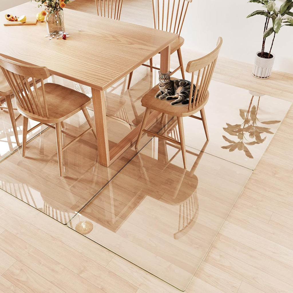 Tempered Glass Chair Mat 48'x36' – Ultra-Clear Office Chair Mat for Hardwood Floors & Low-Pile Carpets – Heavy-Duty 0.2' Scratch-Resistant Surface with Non-Slip Pads – Supports 1,000 lbs