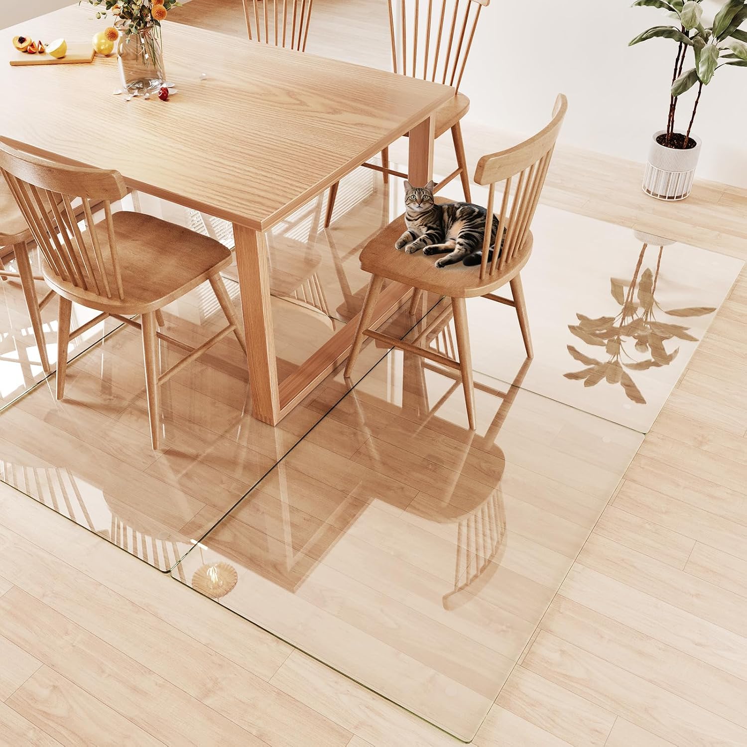 Tempered Glass Chair Mat 48'x36' – Ultra-Clear Office Chair Mat for Hardwood Floors & Low-Pile Carpets – Heavy-Duty 0.2' Scratch-Resistant Surface with Non-Slip Pads – Supports 1,000 lbs