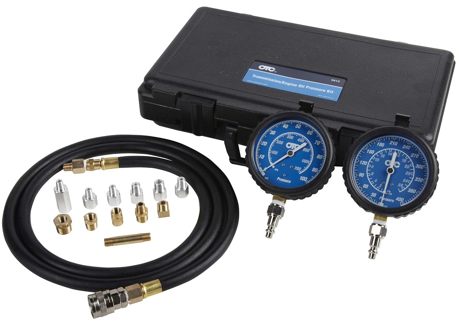 OTC 5610 Professional Transmission and Engine Oil Pressure Tester Kit - Capable of Both Static and On-Road Testing