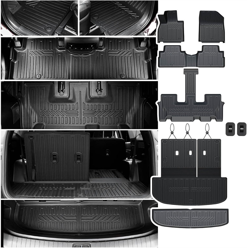Floor Mats Cargo Mat Set for 2020-2024 2025 Hyundai Palisade 7/8 Seat, All Weather TPE Cargo Liner Backrest Mats Trunk Lower Car Mat Accessories for Palisade Calligraphy
