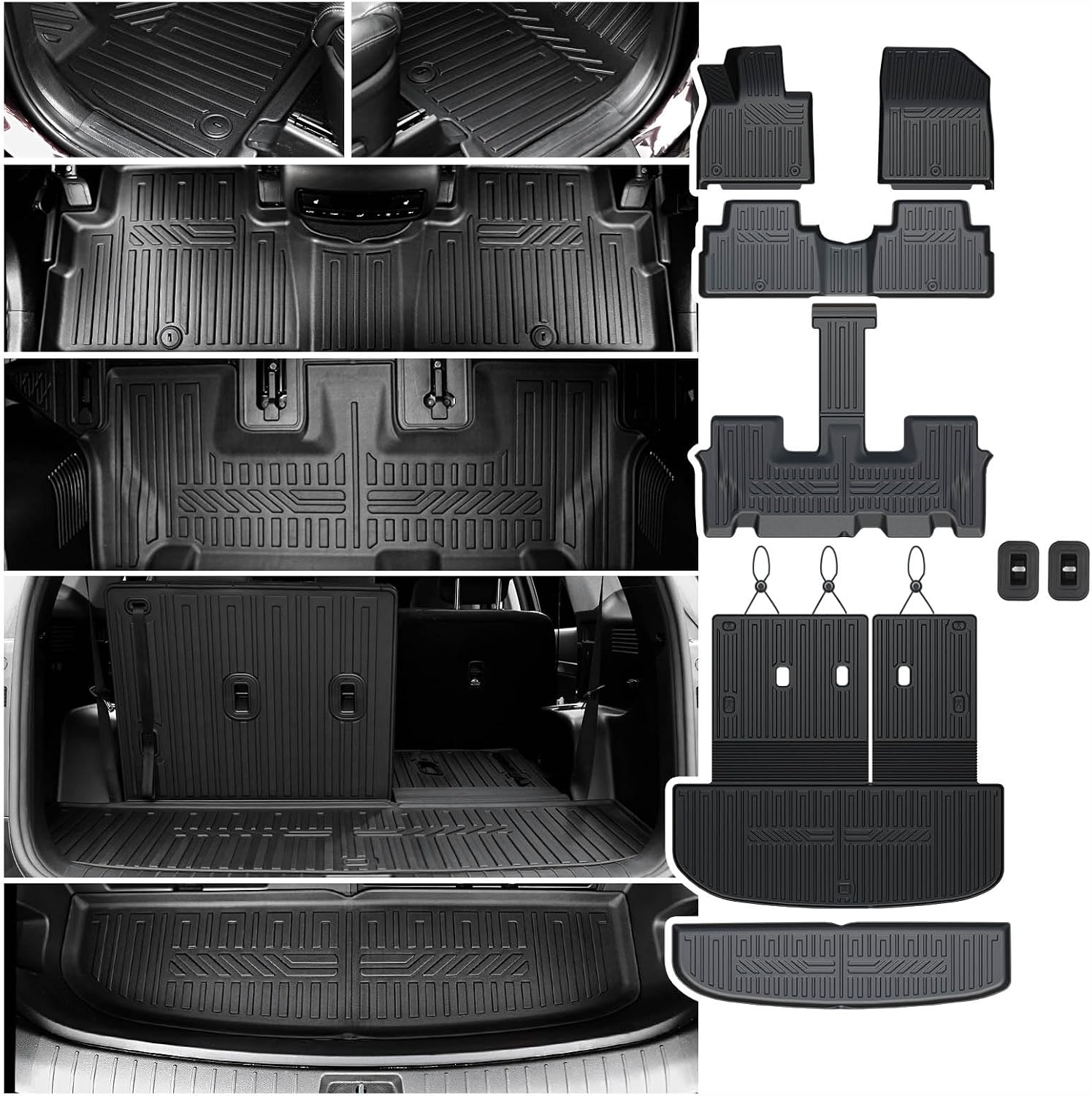 Floor Mats Cargo Mat Set for 2020-2024 2025 Hyundai Palisade 7/8 Seat, All Weather TPE Cargo Liner Backrest Mats Trunk Lower Car Mat Accessories for Palisade Calligraphy
