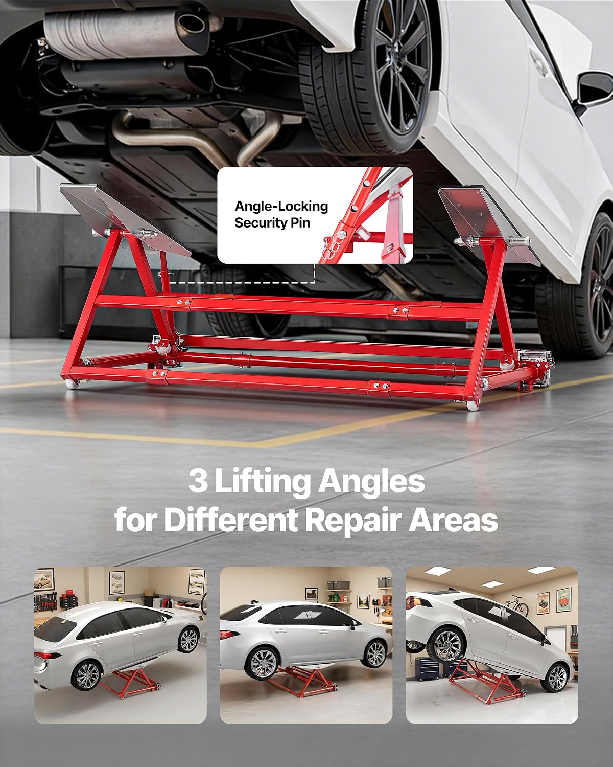 VEVOR Portable Car Lift, 4400 lbs Capacity, Heavy Duty Steel Quick Lift with 23' Max Height, Adjustable Width and Wheels, Manual Lifting for Cars, Compact SUVs, Mini Trucks, Home Garage or Shop Use