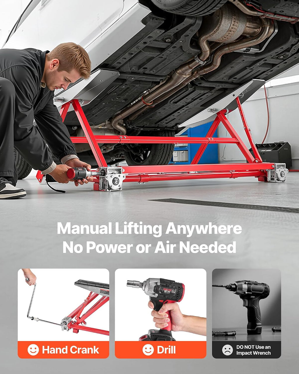 VEVOR Portable Car Lift, 4400 lbs Capacity, Heavy Duty Steel Quick Lift with 23' Max Height, Adjustable Width and Wheels, Manual Lifting for Cars, Compact SUVs, Mini Trucks, Home Garage or Shop Use