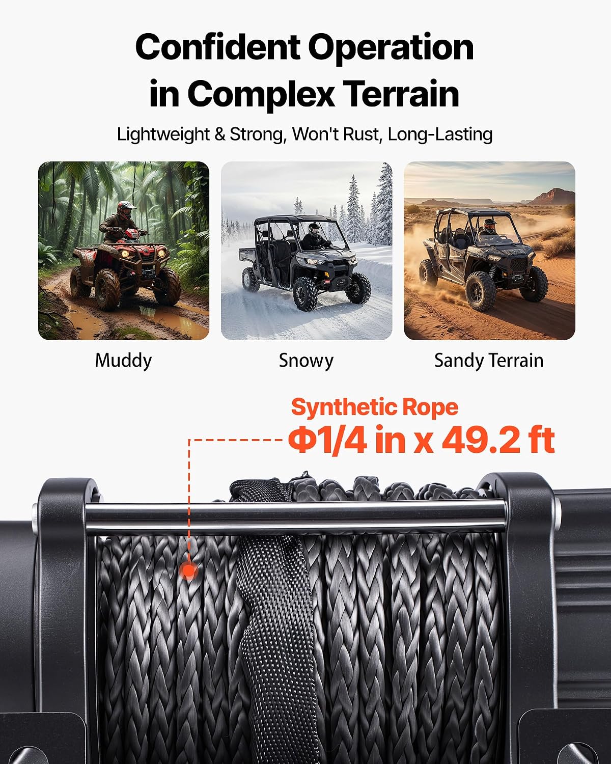 VEVOR 6000 lbs Electric Winch, 12V DC ATV/UTV Winch with Φ0.24 in x 49.2 ft Synthetic Rope, Wireless & Wired Remote Control, IP55 Waterproof, with Fairlead Mount Plate for Towing ATV UTV Off-Road
