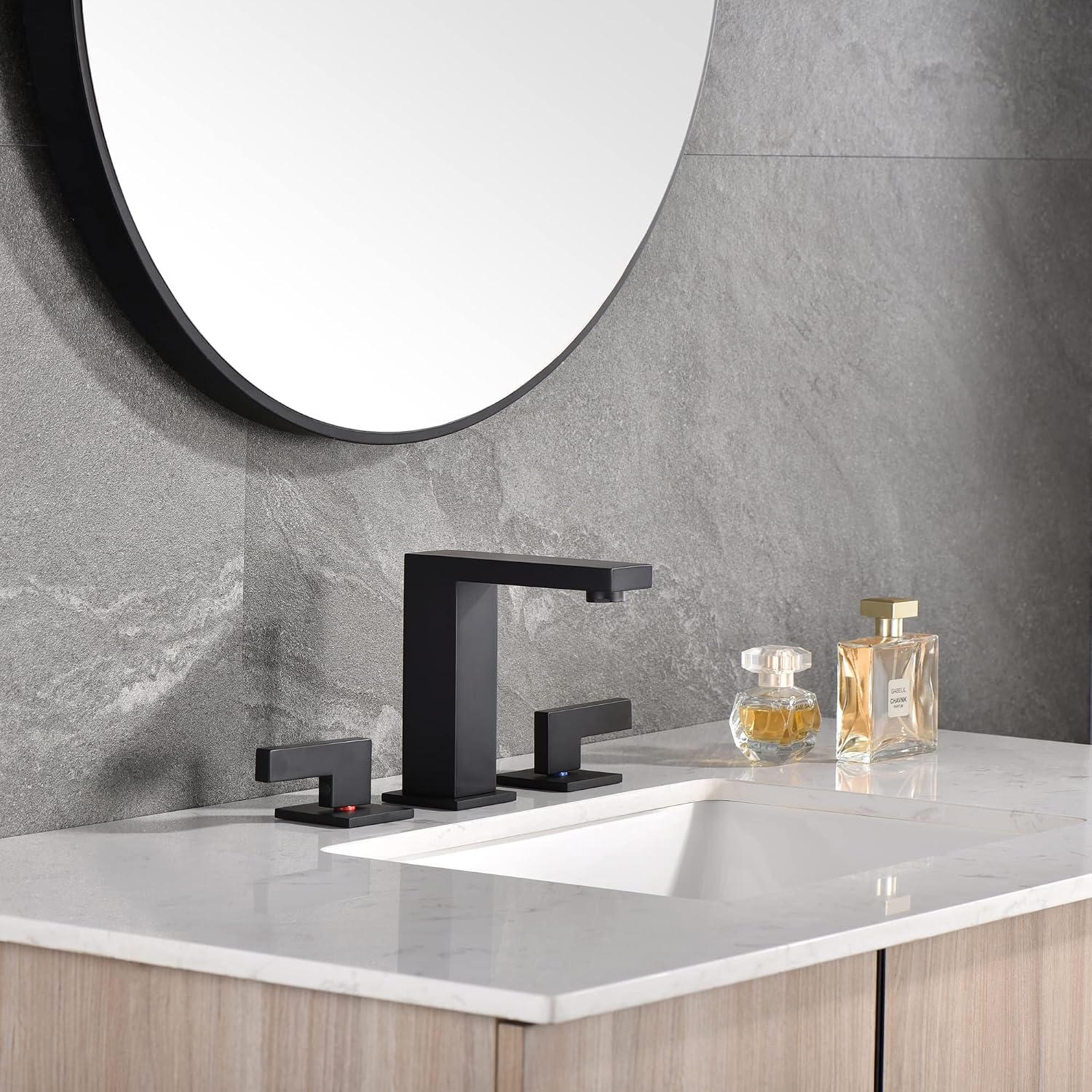 sumerain Widespread Matte Black Bathroom Sink Faucet 8 Inch 3 Hole Lavatory Faucet Vanity Faucet with Y Shape Quick Connect Hose