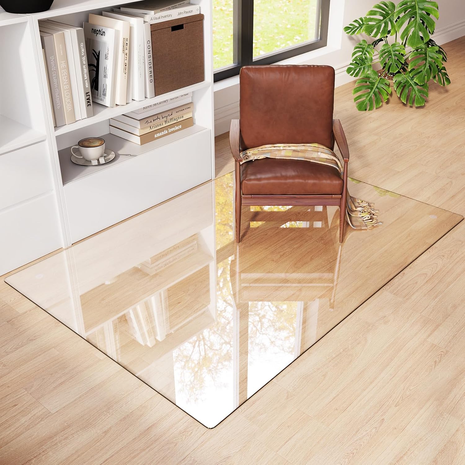 Tempered Glass Chair Mat 60'x40' – Ultra-Clear Office Chair Mat for Hardwood Floors & Low-Pile Carpets – Heavy-Duty 0.2' Scratch-Resistant Surface with Non-Slip Pads – Supports 1,000 lbs