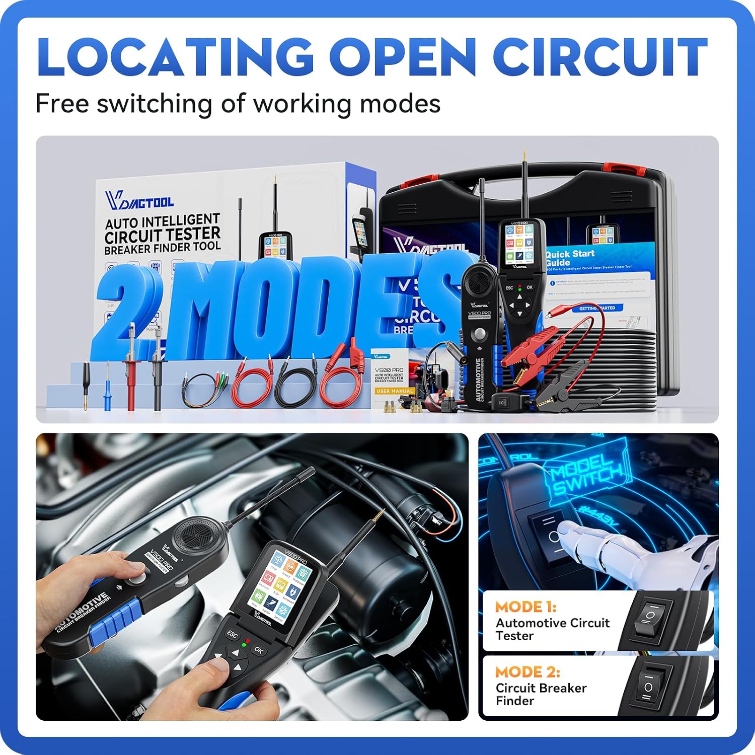VDIAGTOOL V500 Pro Automotive Circuit Tester, Power Circuit Probe Tester Breaker Finder Tool, 9/30V Electrical Open Short Circuit Finder, Wire Tracer, Multimeter Oscilloscope Relay Injector Test