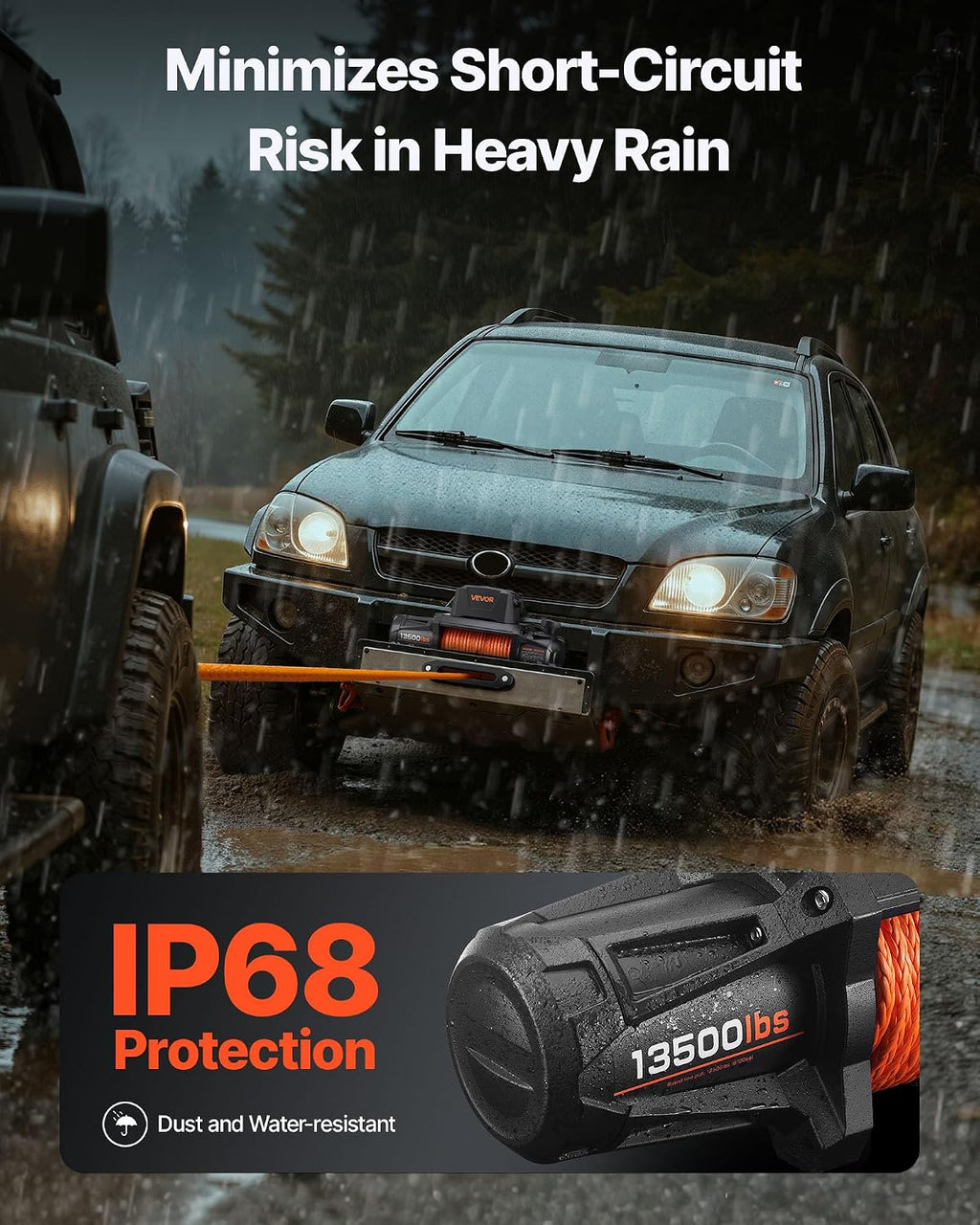 VEVOR Electric Winch, 13500 lbs Load Capacity, 12V DC Truck Winch with Φ3/8 in x 92 ft Synthetic Rope, Wireless & Wired Remote Control, IP68 Waterproof for Towing Off-Road SUV Jeep Trailer Boat