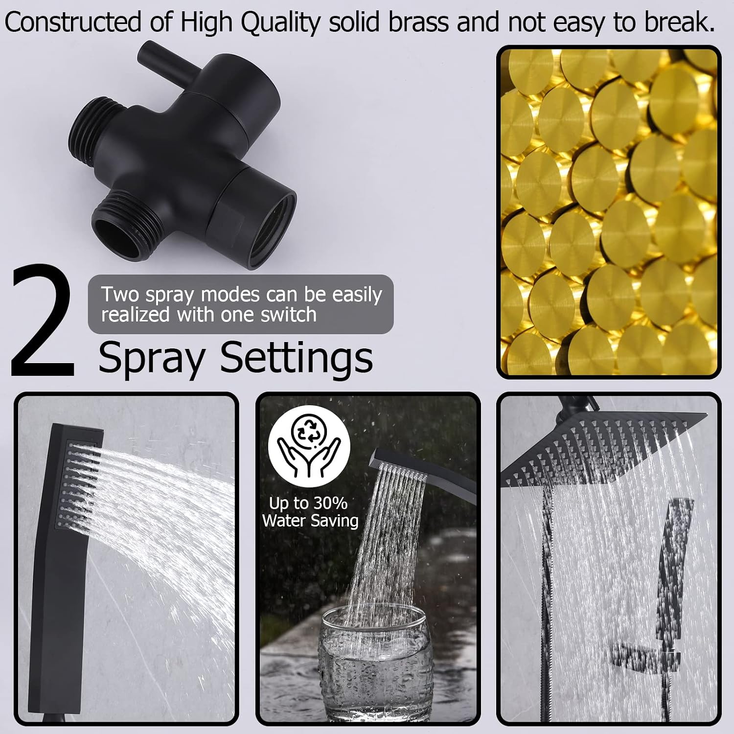 2 Handles Shower Faucet Set Rain Shower Head with Handheld Shower Combo Set Dual 2 in 1 Shower System Wall Mounted Matte Black