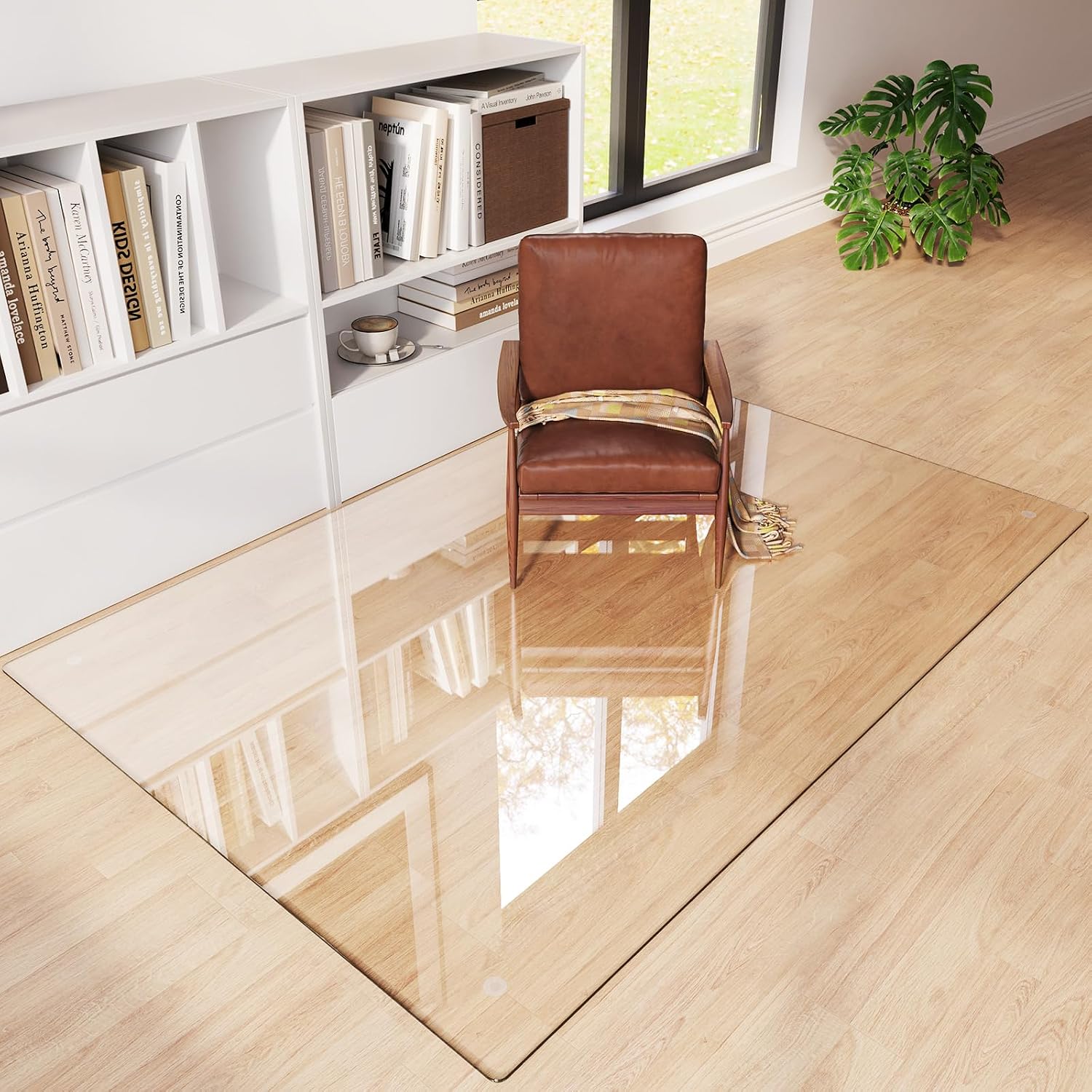 Tempered Glass Chair Mat 72'x48' – Ultra-Clear Office Chair Mat for Hardwood Floors & Low-Pile Carpets – Heavy-Duty 0.2' Scratch-Resistant Surface with Non-Slip Pads – Supports 1,000 lbs
