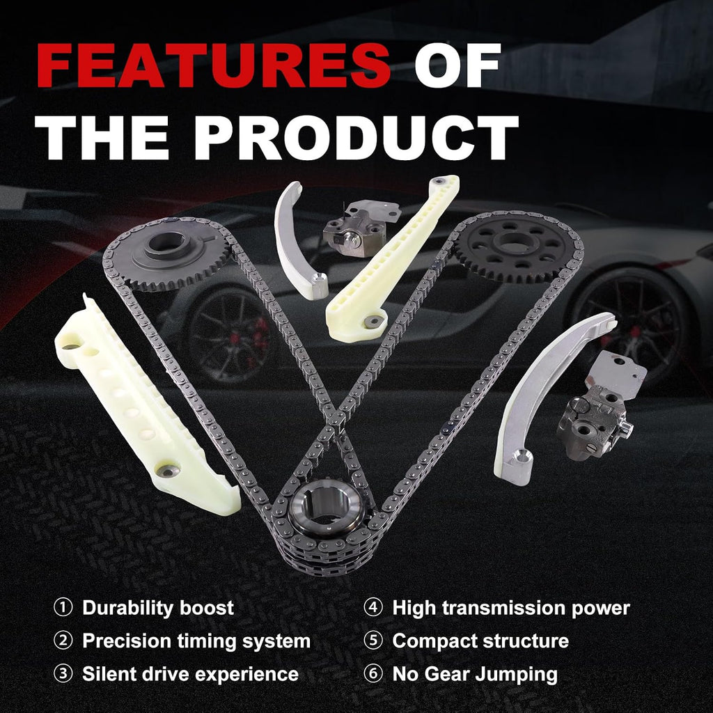 Timing Chain 4.6L Kit Fit for F-150 Town Car Econoline Club E-150 Expedition/Crown-Victoria 1997-2010 for Grand Marquis 2001-2010 with Gear Crank Sprocket Tensioners Guide Rails