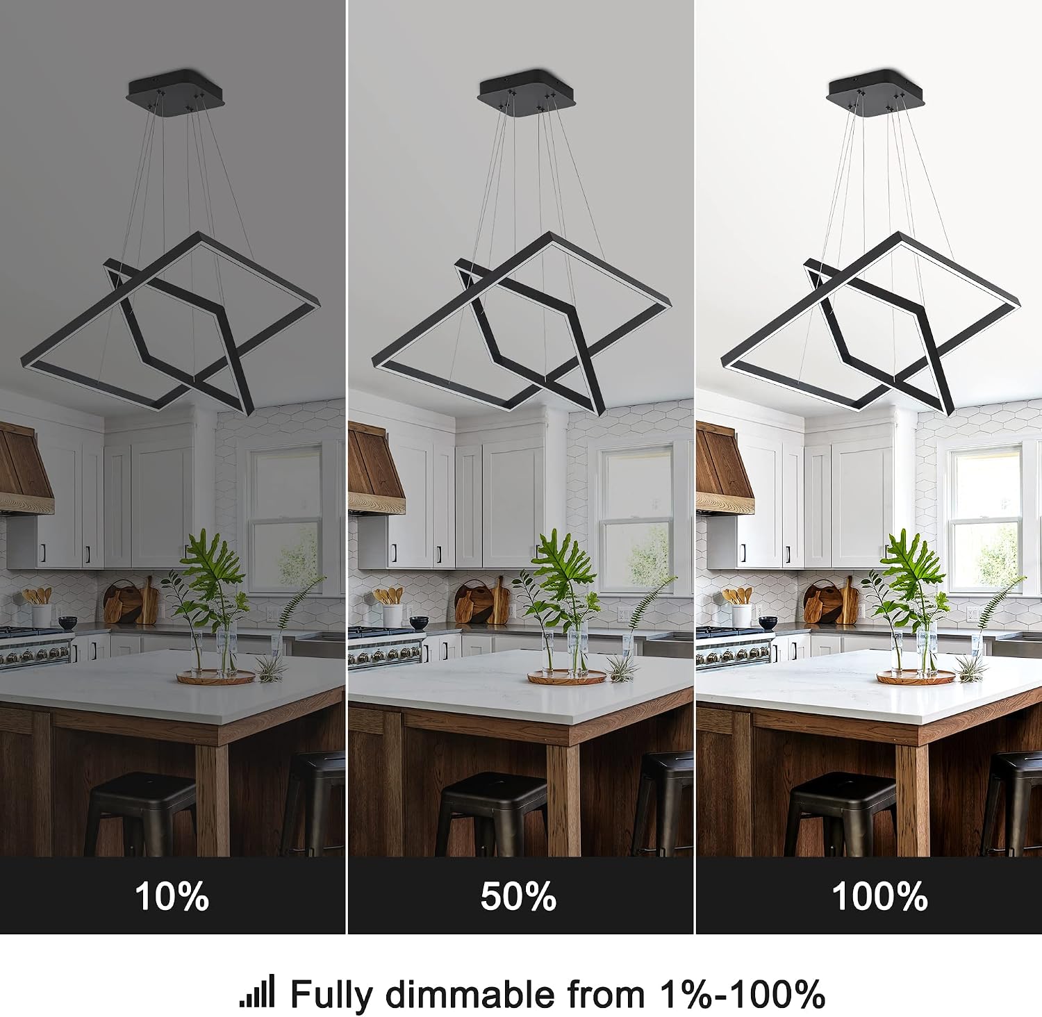 Modern Square LED Chandelier Lighting, Square LED Pendant Ceiling Light Fixture, Dimmable Contemporary Chandelier for Living Dining Room, Bedroom