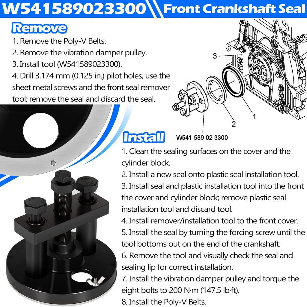 Bonbo for Detroit Diesel DD13 DD15 Crankshaft Oil Seal Front & Rear Seal Remover & Installer Tool Kit Alternative to W470589004300 W541589023300 W541589003400