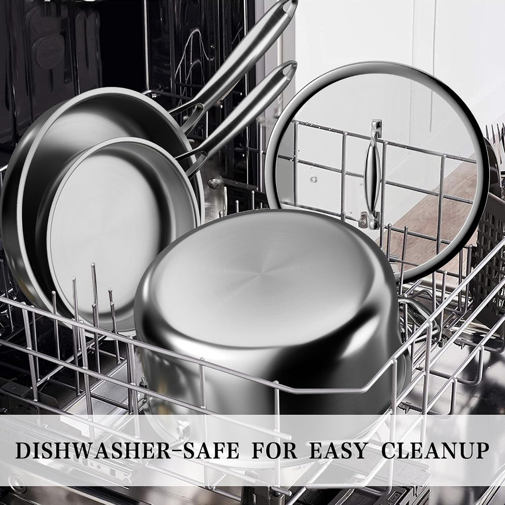 Stainless Steel Cookware Set - VONIKI Tri-ply Stainless Pots And Pans Set with Steamer Basket, Non Toxic Induction Cookware, Kitchen Cookware Sets PFOA & PTFE Free, Dishwasher and Oven Safe