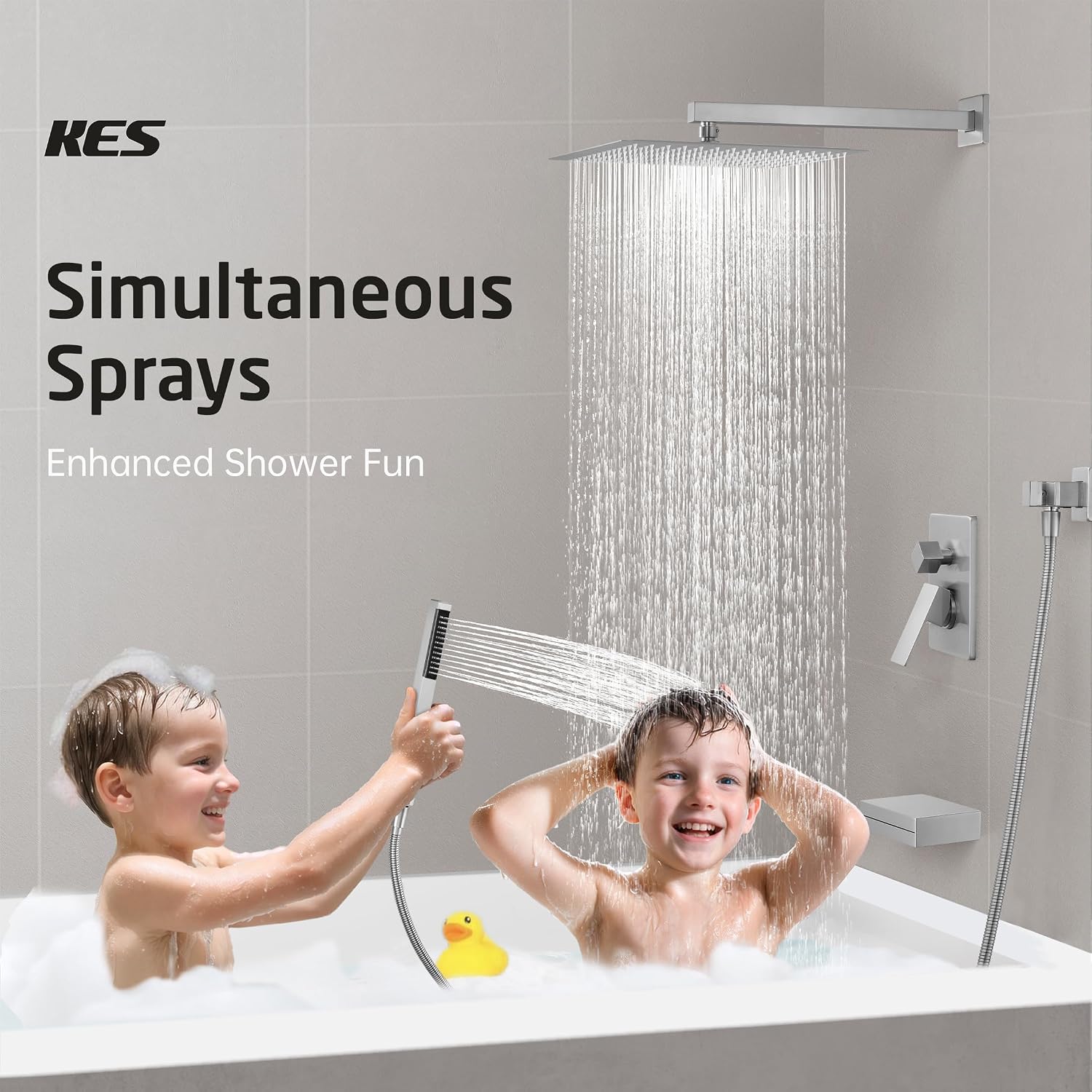 KES Shower Faucet Set 12 Inch Rain Shower Head 3-Function Shower System with Tub Spout Rainfall Shower Head with Handheld Shower, Pressure Balance Valve Brushed Nickel, XB6305F18S12-BN