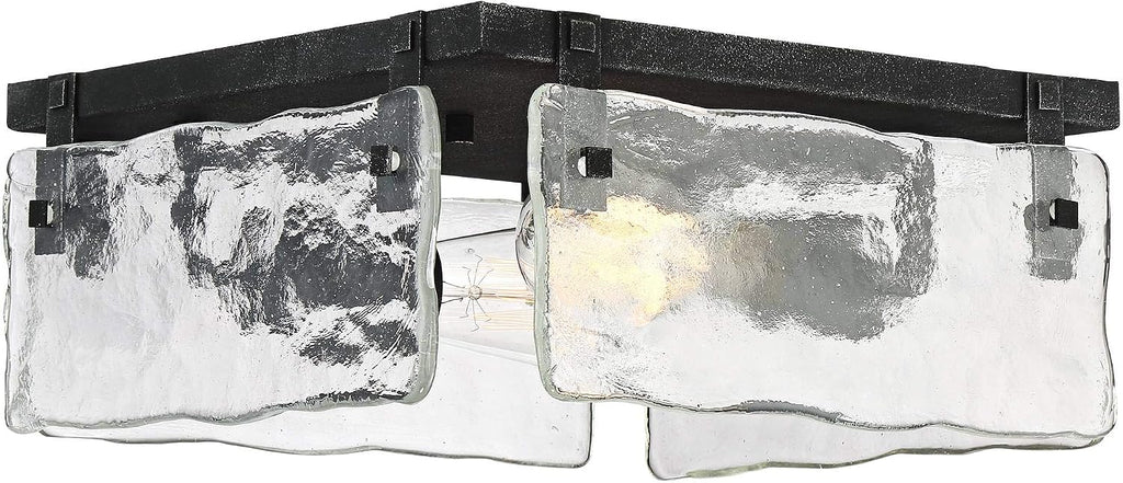 360 Lighting Cassington Rustic Farmhouse Ceiling Light Flush-Mount Fixture 11 3/4' Wide Washed Black Hand Blown Glass Panels for Bedroom Kitchen Living Room Hallway Dining Bathroom House