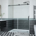 Frameless Sliding Glass Shower Door 56–60 Inch W x 76 Inch H – Single Sliding Door with Fixed Panel, 8mm Tempered Glass, Stainless Steel Round Rail, Matte Black
