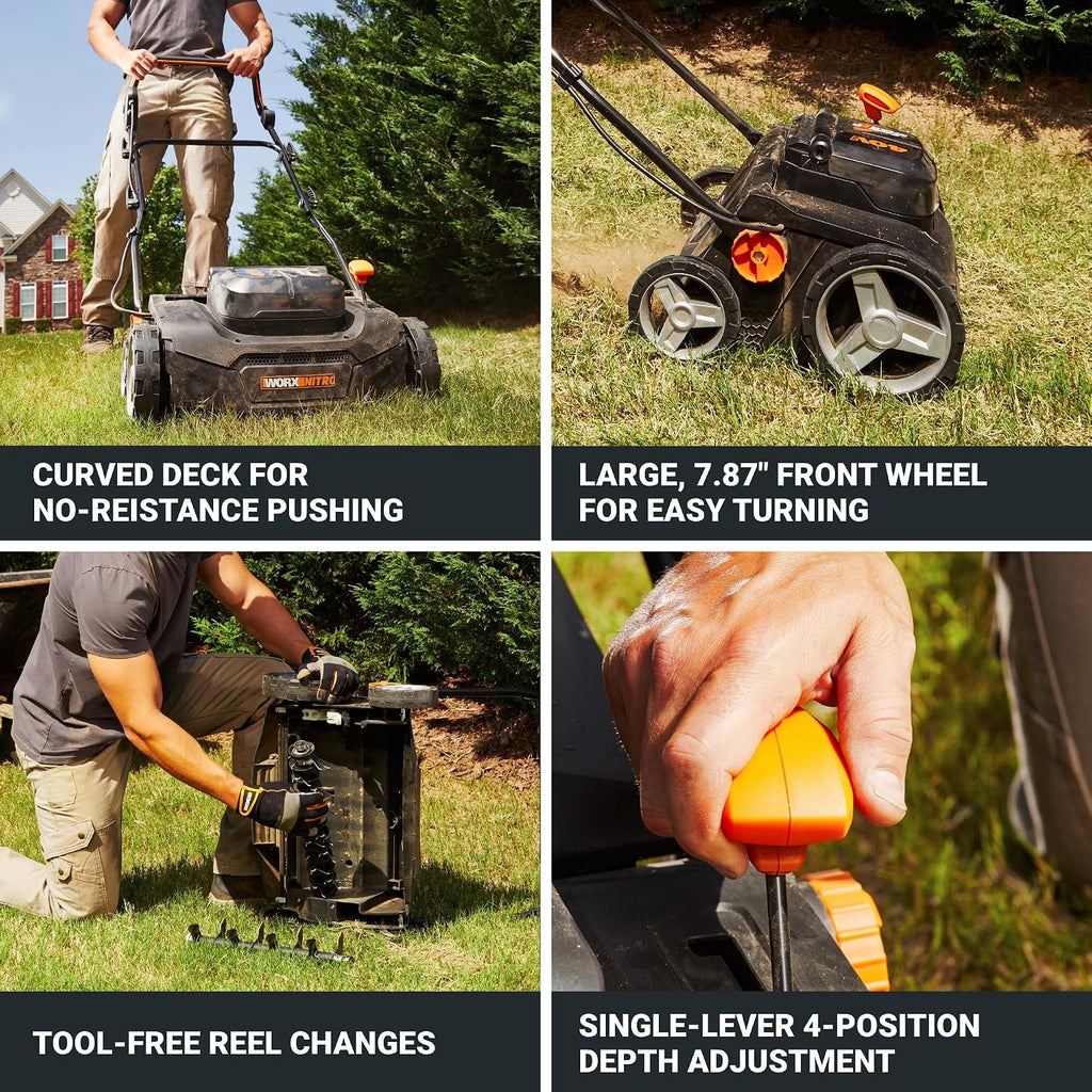 Worx 40V Cordless Lawn Dethatcher, 2 in 1 Dethatcher & Scarifier with Brushless Motor, Electric Dethatcher Removes Deep Thatch & Improves Grass Health, 2 × 4.0 Ah Batteries & Charger Included, WG855