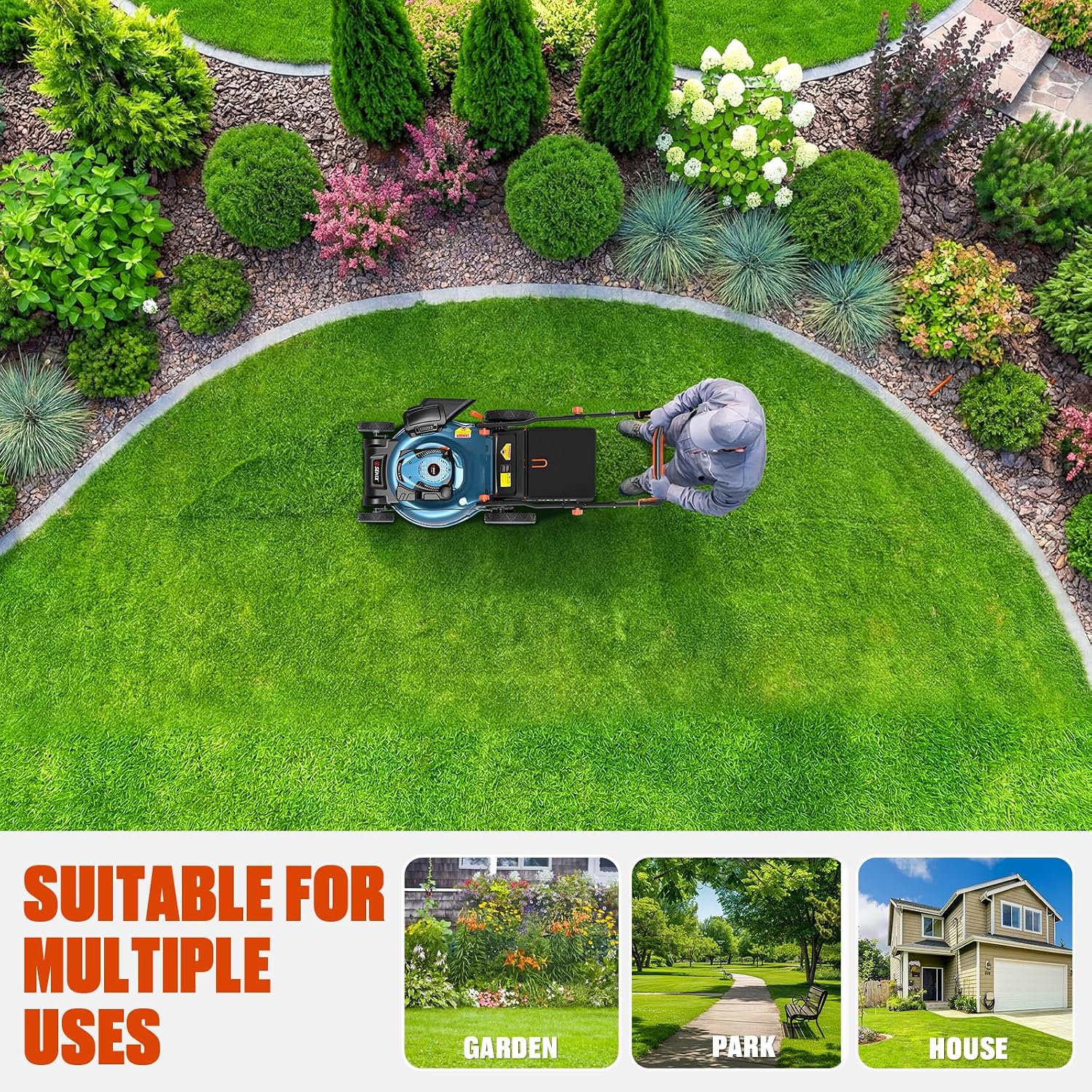 SENIX 22 Inch 3-in-1 Gas Lawn Mower, 201cc Rear Wheel Single Speed Self-Propelled Mower, 4-Cycle Engine, Steel Deck, Mulching, Bagging, Discharging, 6-Position Cutting Height Adjustable, for Yard