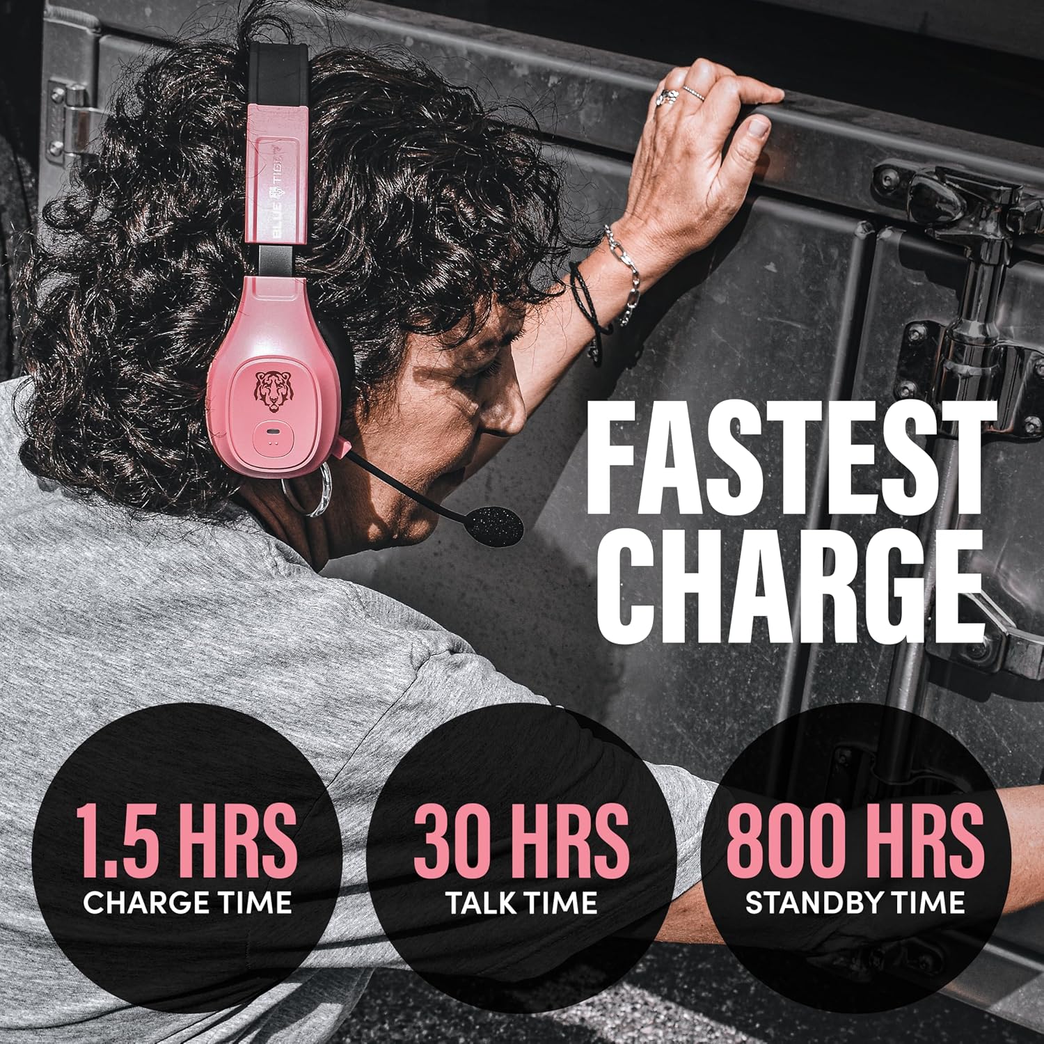 Blue Tiger Storm Rose Gold - Premium Trucker Bluetooth Headset-Wireless Noise Canceling Mono Headset with Mic -High-Fidelity Sound, 30-Hour Talk Time, USB-C Charging - For Truck Drivers, Bluetooth 5.0