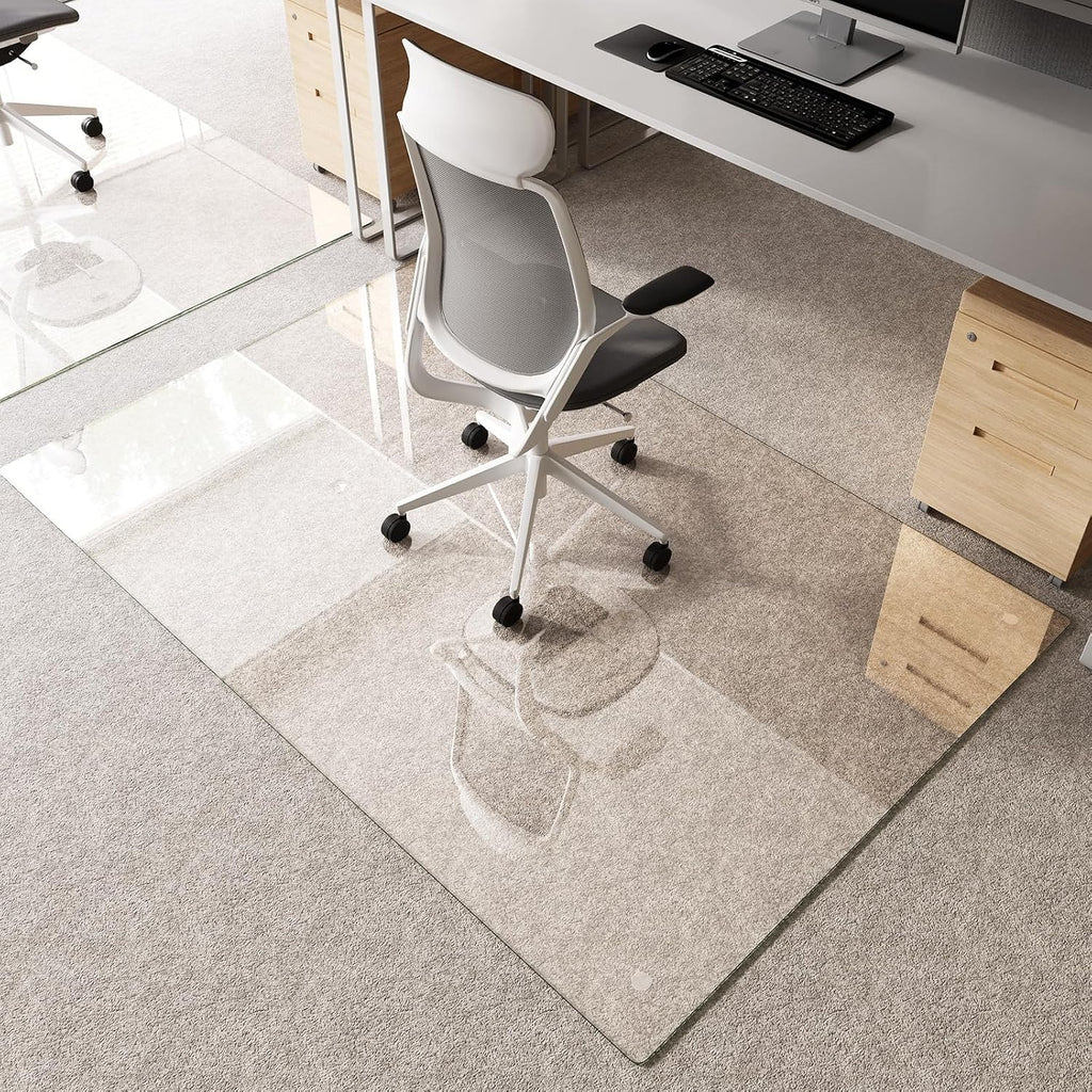 Tempered Glass Chair Mat 72'x48' – Ultra-Clear Office Chair Mat for Hardwood Floors & Low-Pile Carpets – Heavy-Duty 0.2' Scratch-Resistant Surface with Non-Slip Pads – Supports 1,000 lbs