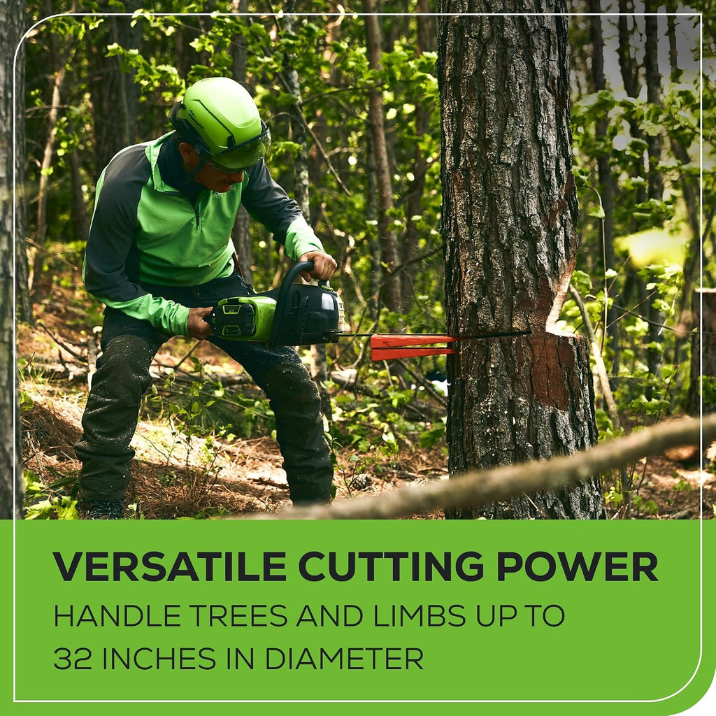 Greenworks 82V 18' Brushless (2.7 kW) Cordless Chainsaw (210 Cuts Per Charge), 4.0Ah Battery and Dual Port Rapid Charger (Great For Landscapers and Professionals)