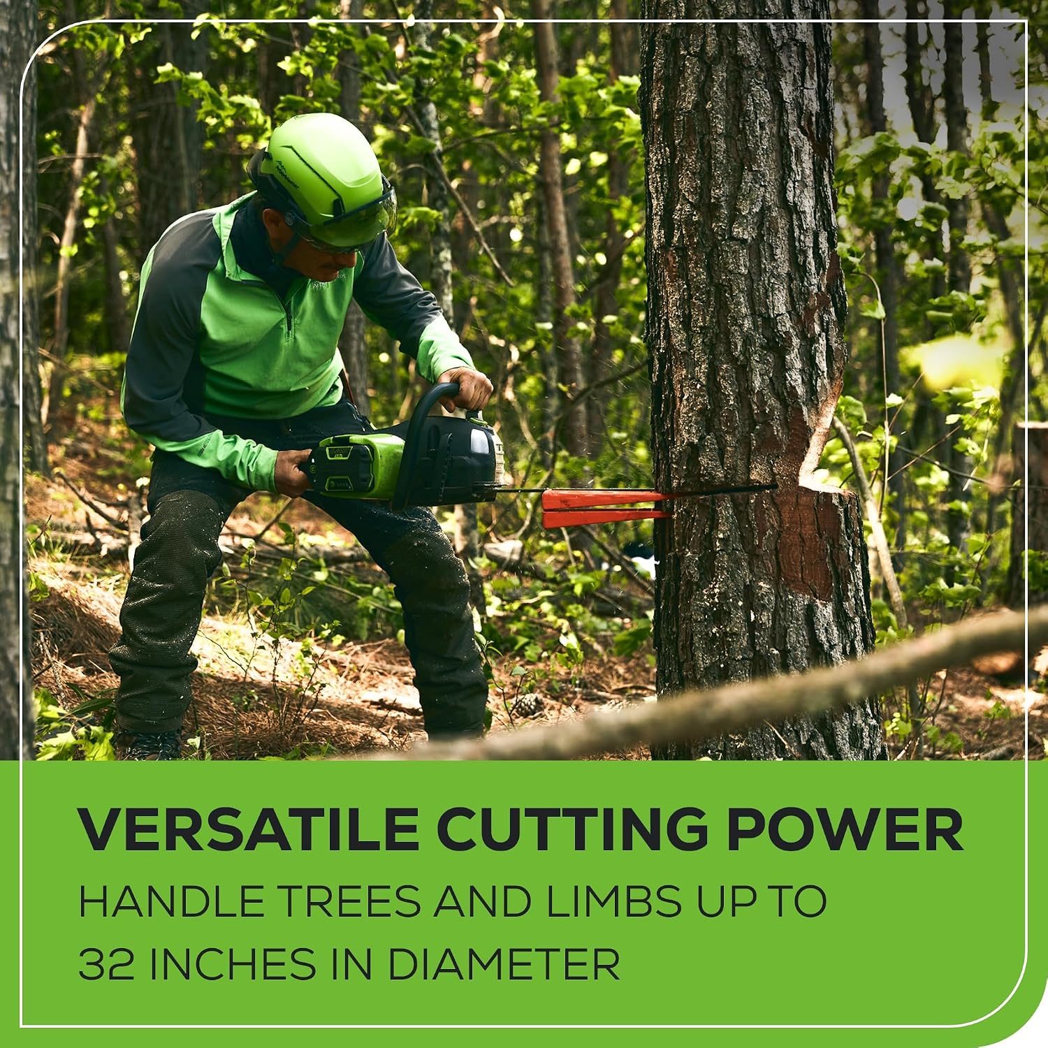 Greenworks 82V 18' Brushless (2.7 kW) Cordless Chainsaw (210 Cuts Per Charge), 4.0Ah Battery and Dual Port Rapid Charger (Great For Landscapers and Professionals)