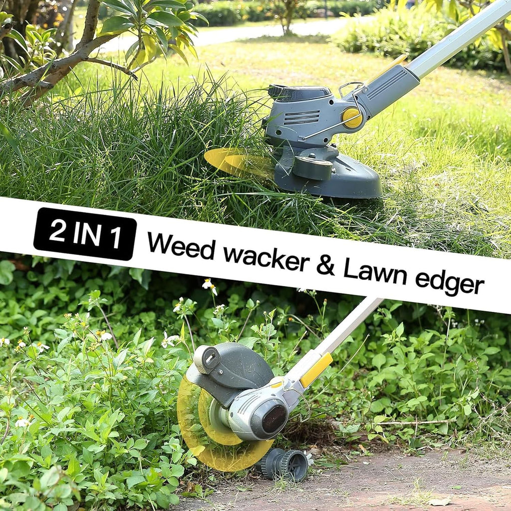 Cordless Weed Wacker, Two 1.5Ah Rechargeable Battery Powered Weed Eater, Weed Cutter with Blades, Handhold Electric Grass Trimmer, Small Lightweight Push String Trimmer for Patio, Lawn&Garden