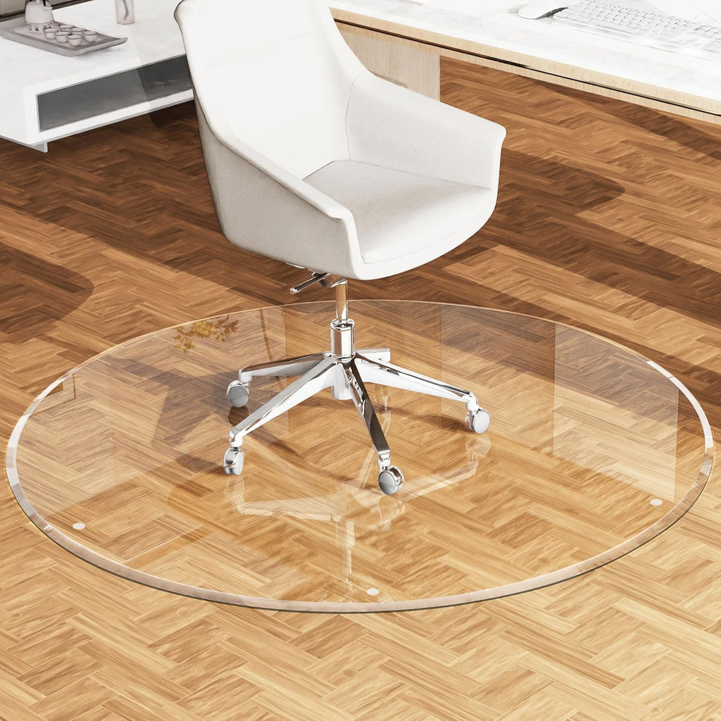 MESAILUP Beveled Edge 36' Round Office Chair Mat for Carpet or Hardwood Floor Crystal Clear, 36' x 36' for a Smooth Glide and Easy Roll On/Off, Heavy Duty and Non-Slip Floor Ultimate Clear Chair Mat