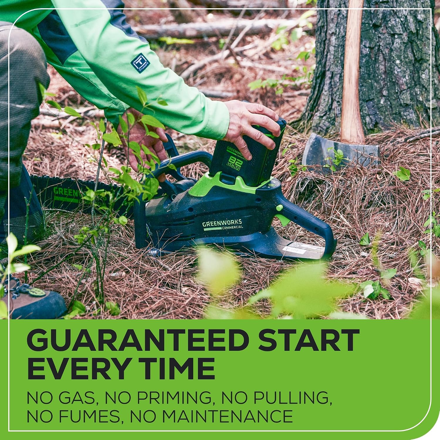 Greenworks 82V 20' Brushless (3.4 kW) Cordless Chainsaw (205 Cuts Per Charge), 4.0Ah Battery and Dual Port Rapid Charger (Great For Landscapers and Professionals)