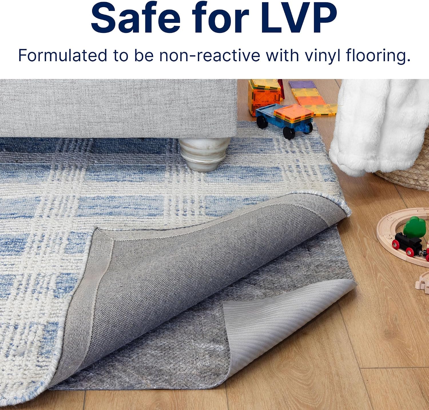 RUGPADUSA - Vinyl Lock - 7'x10' - Felt and EVA - Non-Slip Rug Pad for Vinyl, Luxury Vinyl Plank (LVP) Flooring