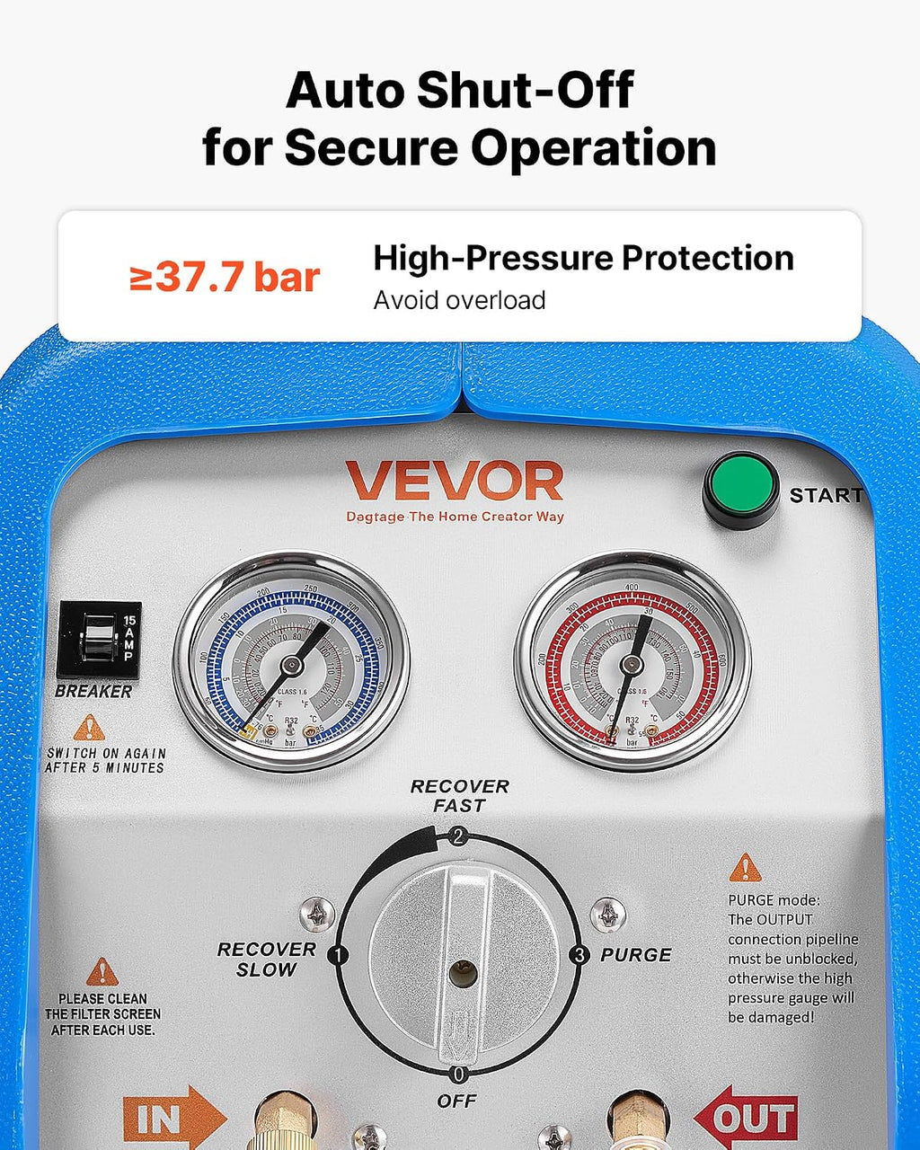 VEVOR Portable Refrigerant Recovery Machine, 1 HP 120V 60Hz Dual Cylinder AC Recovery Machine for Liquid Vapor Refrigerant, 1750 RPM Recycling Unit HVAC for Automotive & Household Air Conditioning