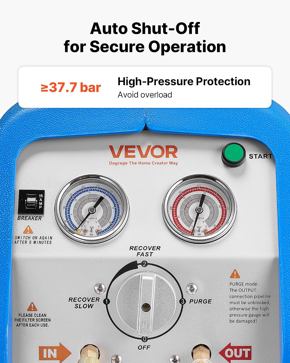 VEVOR Portable Refrigerant Recovery Machine, 1 HP 120V 60Hz Dual Cylinder AC Recovery Machine for Liquid Vapor Refrigerant, 1750 RPM Recycling Unit HVAC for Automotive & Household Air Conditioning