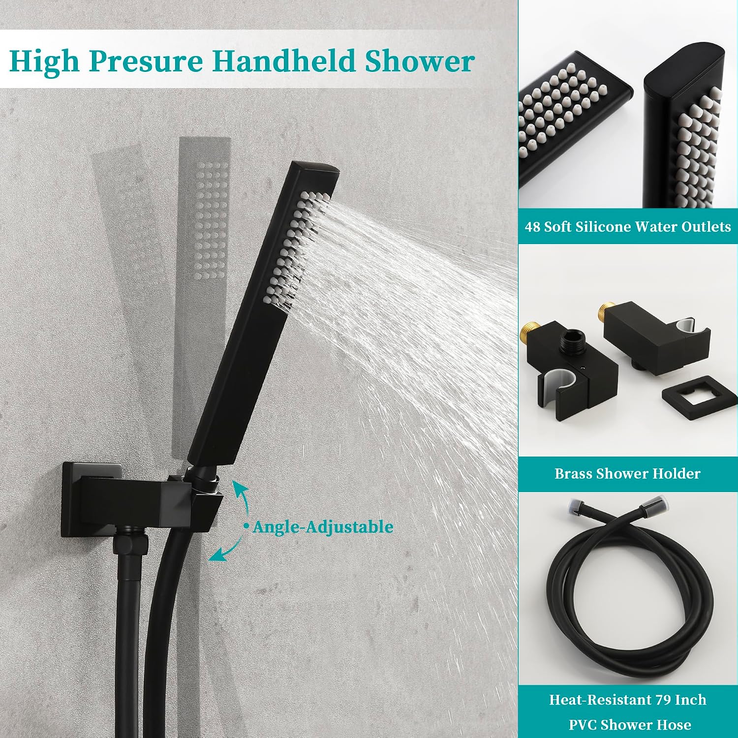 SKOWLL Ceiling Mount Shower System 10 Inch LED Rain Shower Head with Handheld, High Pressure Rainfall Bathroom Shower System Matte Black Shower Faucet Set with Rough in Valve