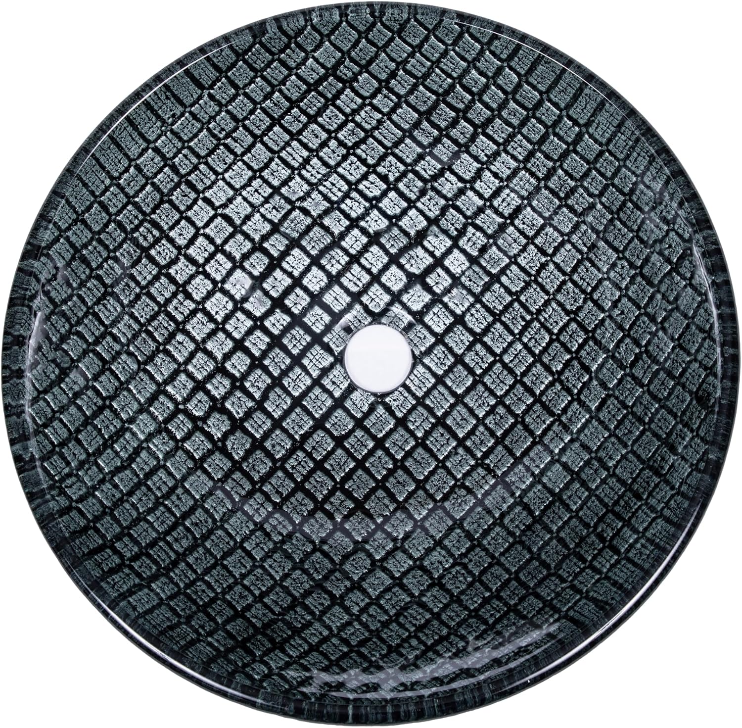 Eden Bath Silver & Black Squares Round Glass Sink Bowl Bathroom Vessel Sink for Vanity Top