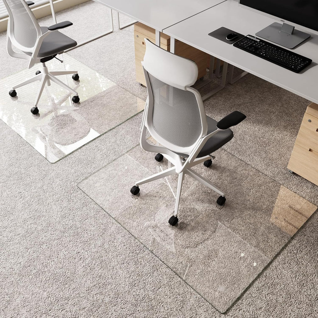 Tempered Glass Chair Mat 46'x36' – Ultra-Clear Office Chair Mat for Hardwood Floors & Low-Pile Carpets – Heavy-Duty 0.2' Scratch-Resistant Surface with Non-Slip Pads – Supports 1,000 lbs