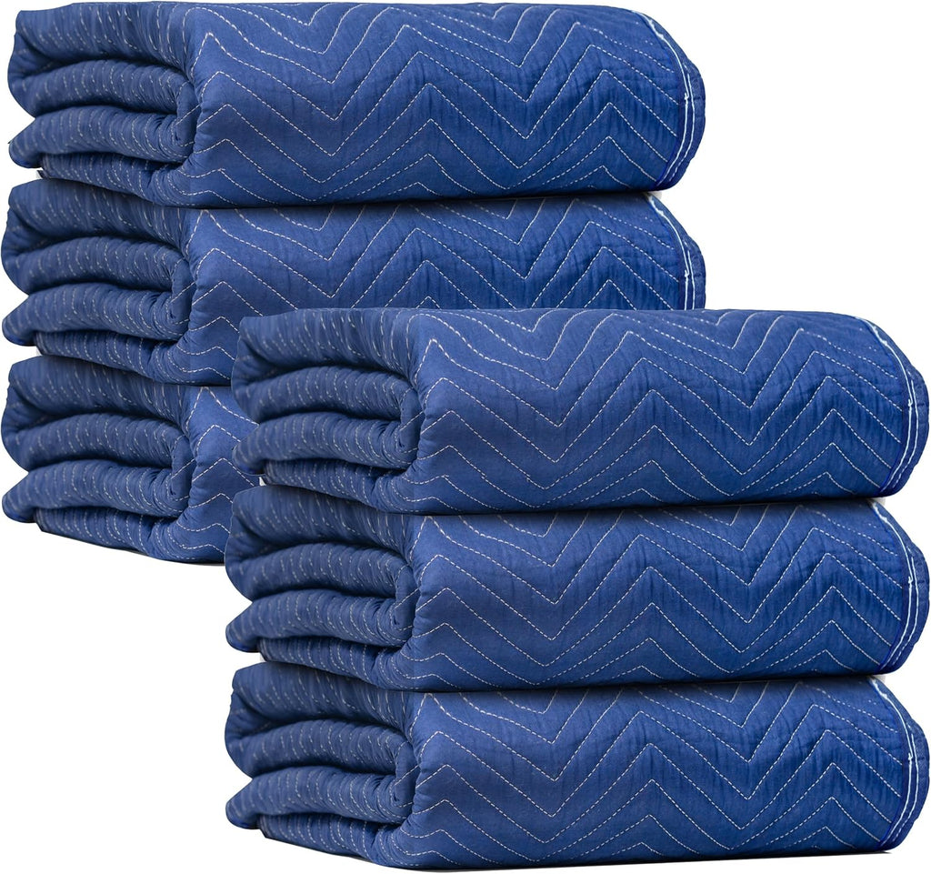 Padded Moving & Packing Blankets-Heavy Duty Pro - 80' x 72' (90lb/dz Weight) - Furniture Shipping Pads for Moving and Storage- Blue-6 Pack