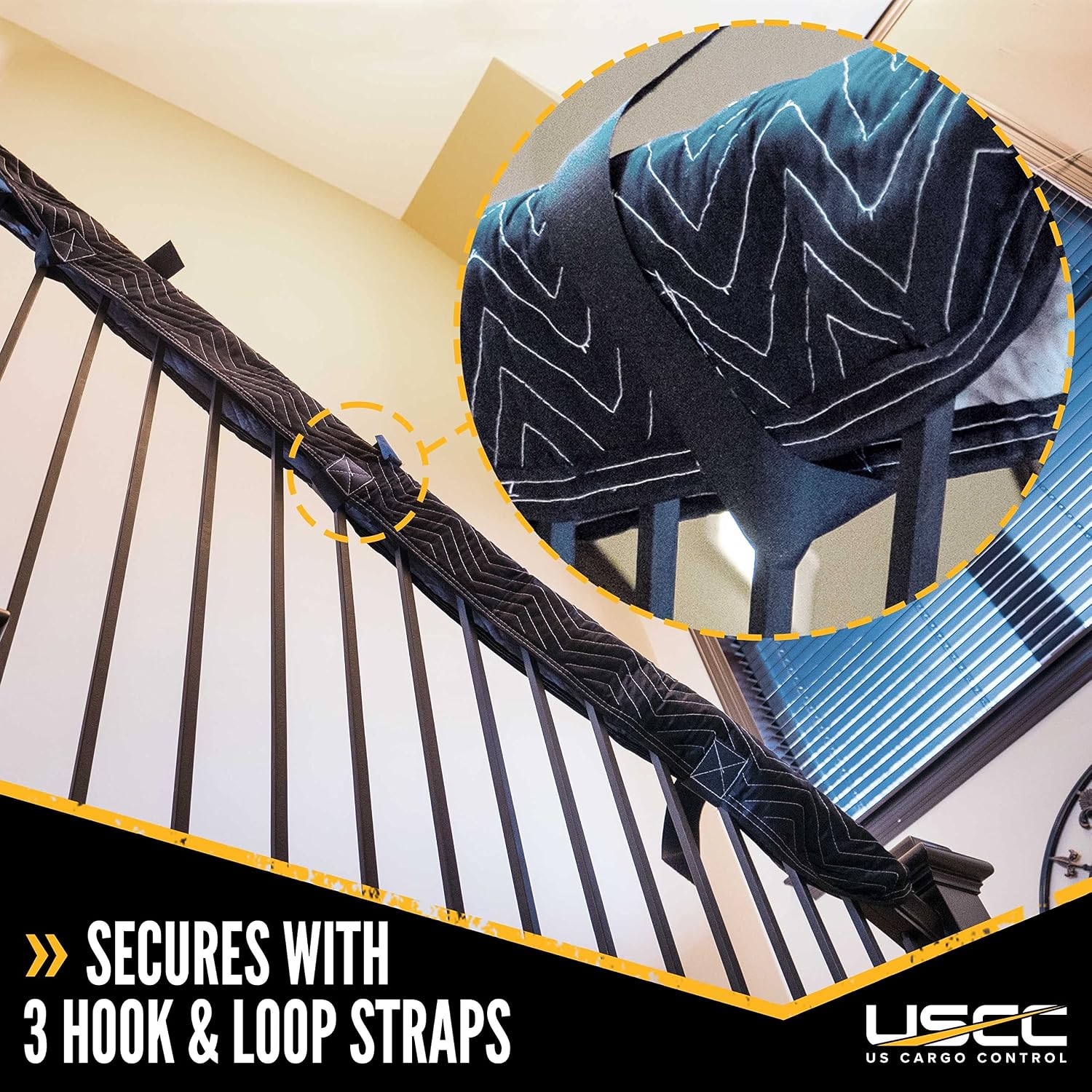 US Cargo Control Quilted Banister Covers 72' x 13' (12-Pack), Quilted Railing Cover with Hook and Loop Straps, Padded Cotton/Polyester Quilted Furniture Pad for Moving, Reusable Banister Wrap