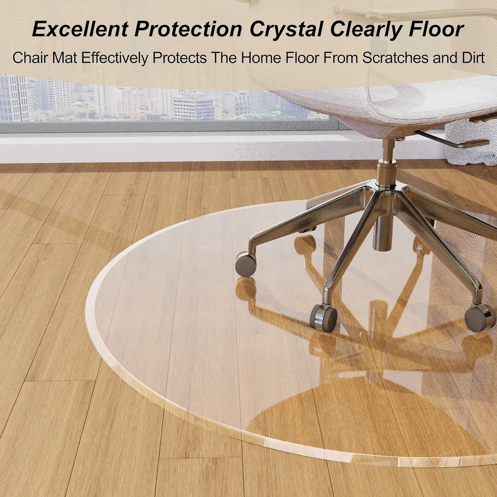 MESAILUP Beveled Edge 36' Round Office Chair Mat for Carpet or Hardwood Floor Crystal Clear, 36' x 36' for a Smooth Glide and Easy Roll On/Off, Heavy Duty and Non-Slip Floor Ultimate Clear Chair Mat