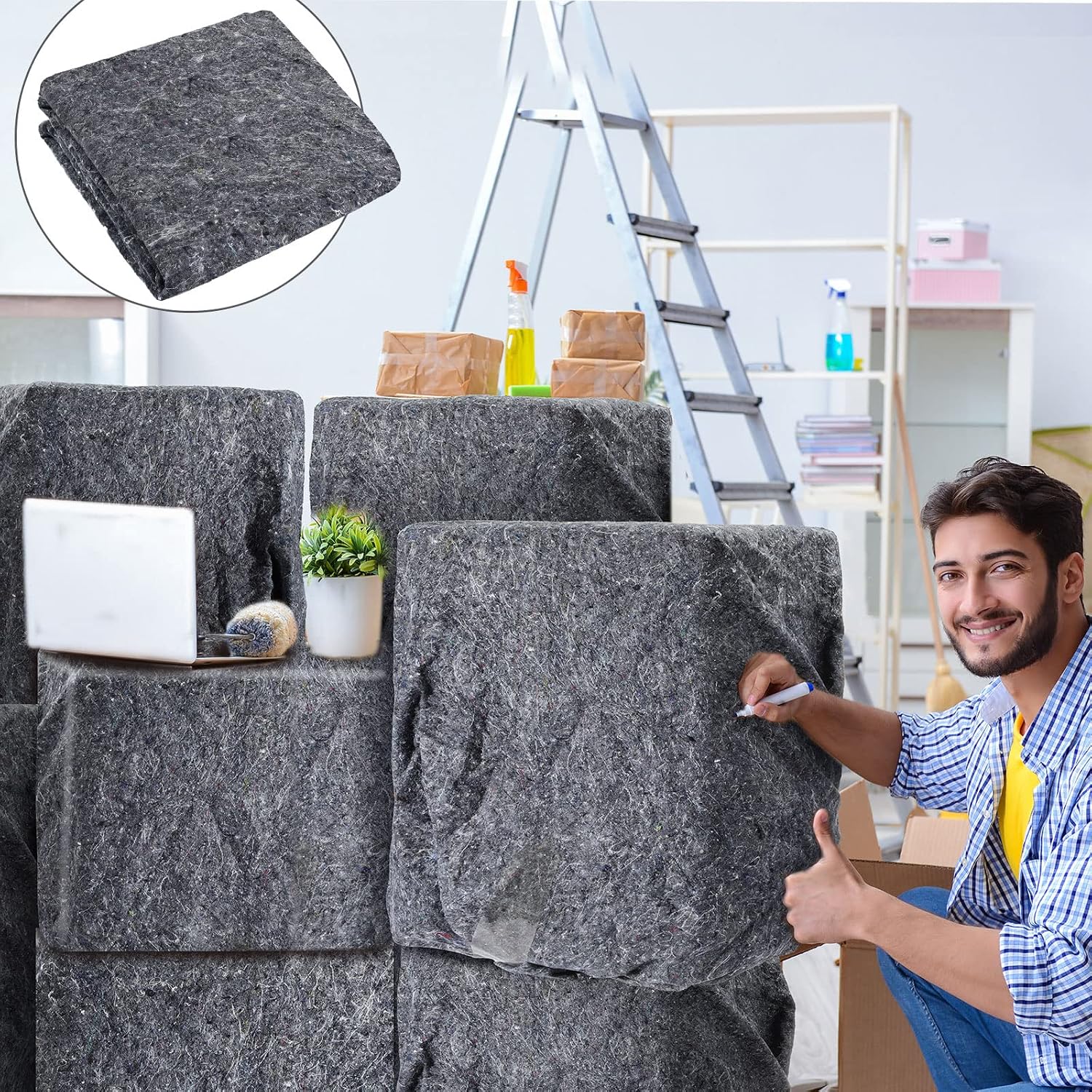Large Moving Blankets Bulk 80 x 72 Inch Packing Moving Storage Blankets Textile Skin Pads Quilted Shipping Furniture Pads for Protecting Furniture Moves and Storage(Gray,24 Pcs)