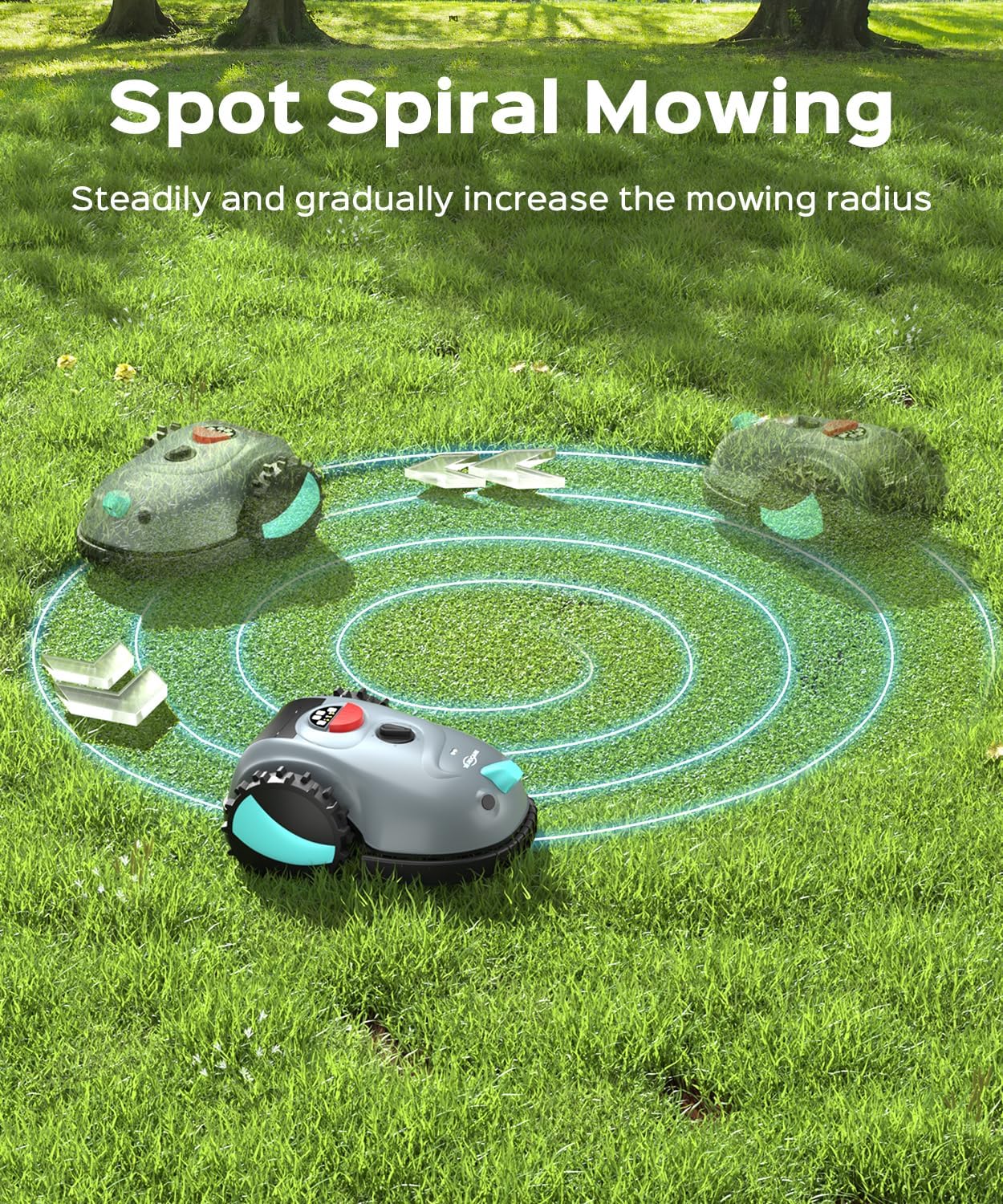 YARDCARE V100 Robotic Lawn Mower with Vision Navigation, Spot Spiral Mowing, Obstacle Avoidance, Adjustable Cutting Height, Low Noise, Ideal for Small Lawns