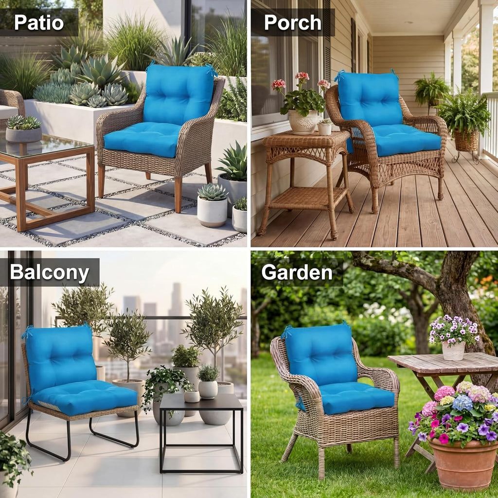 Geetery Outdoor Chair Cushions Set of 4 High Back Patio Furniture Replacement Seat Pads with Ties 42x21x4' for Lawn Porch Wicker Rocking Dining Chairs Weather Resistant Fade Resistant(Blue)