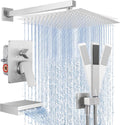 KES Shower Faucet Set 12 Inch Rain Shower Head 3-Function Shower System with Tub Spout Rainfall Shower Head with Handheld Shower, Pressure Balance Valve Brushed Nickel, XB6305F18S12-BN