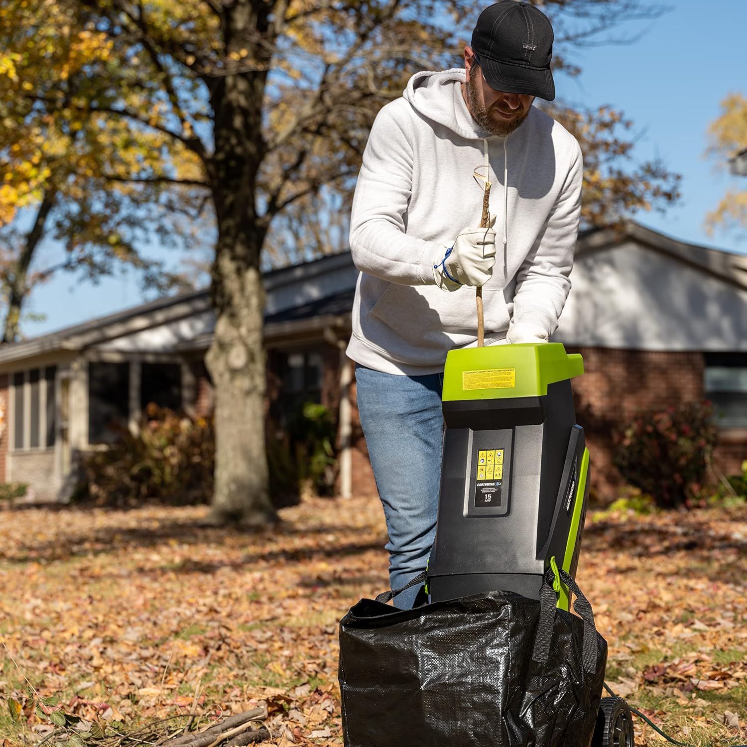 Earthwise GS015 15-Amp Electric Corded Chipper/Shredder with Collection Bag