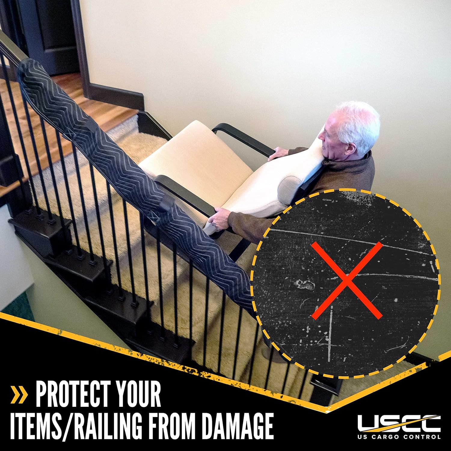 US Cargo Control Quilted Banister Covers 72' x 13' (12-Pack), Quilted Railing Cover with Hook and Loop Straps, Padded Cotton/Polyester Quilted Furniture Pad for Moving, Reusable Banister Wrap