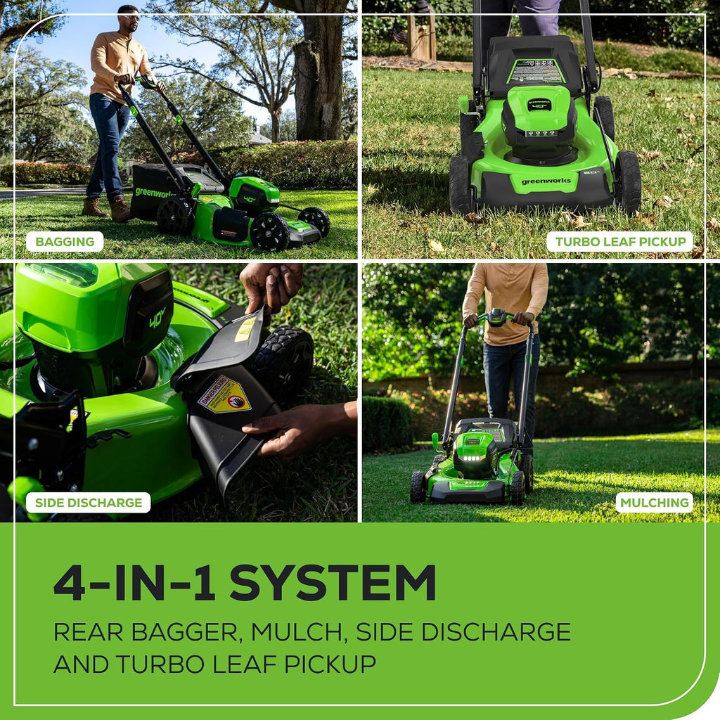 Greenworks 40V 20' Cordless Battery Push Lawn Mower, 13' String Trimmer & 350 CFM Leaf Blower w/ 4.0Ah Battery & Charger