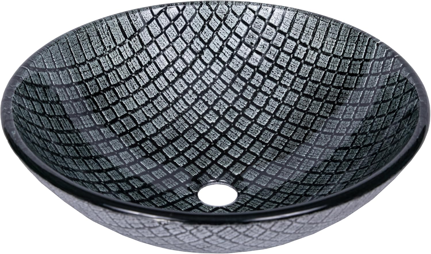 Eden Bath Silver & Black Squares Round Glass Sink Bowl Bathroom Vessel Sink for Vanity Top